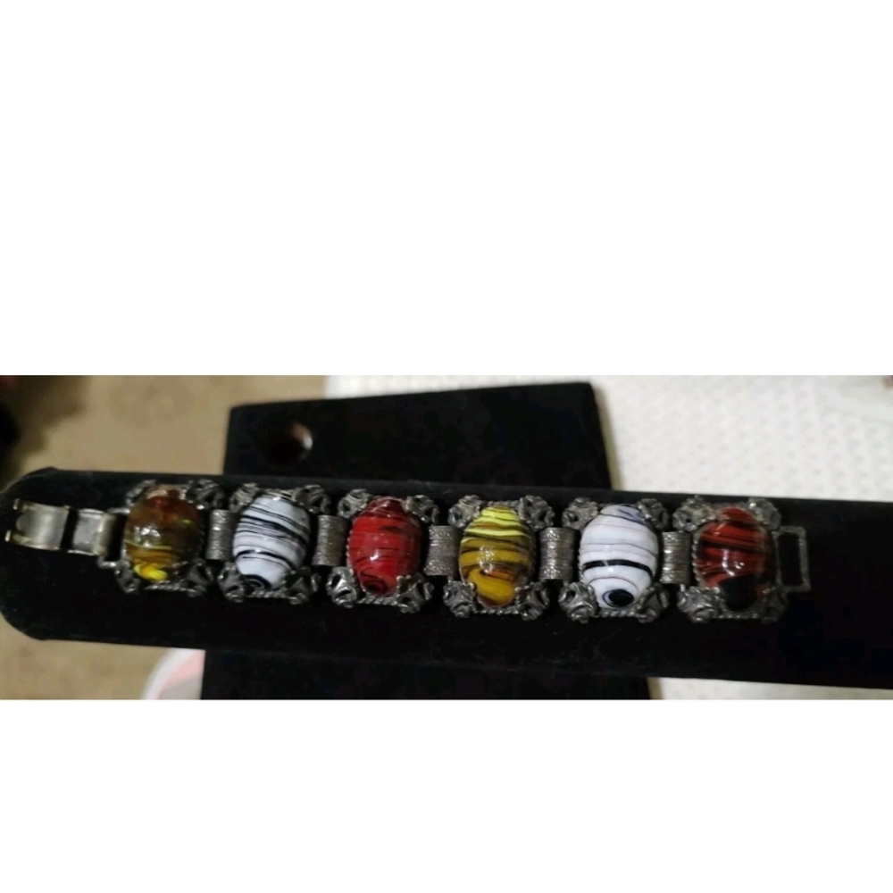 Vintage Mid-Century Selro-style art glass Florentine link bracelet